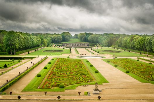 French style gardens in Vaux-le-vicomte castle in France