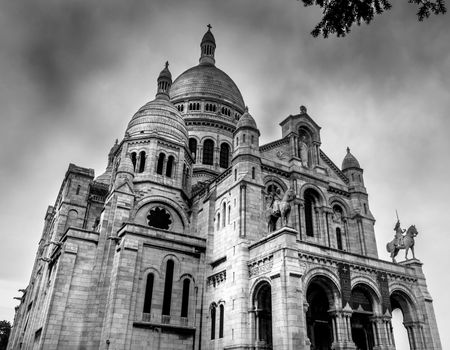 Black and white Sacre coeur in Montmartre in Paris
