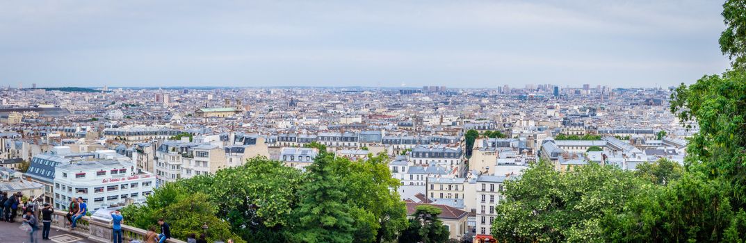 Panorama of Paris seen from Montmartre hill in France