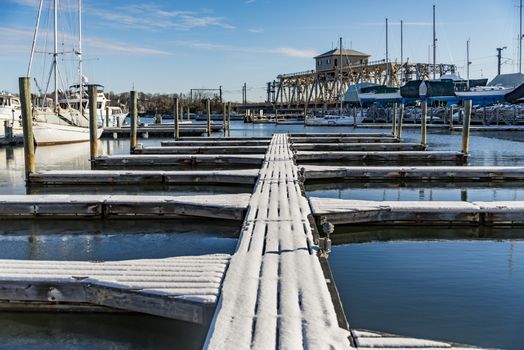 Seaport docks and boats in Mystic CT, USA