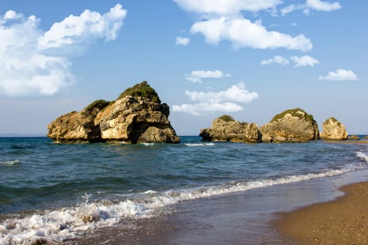 beautiful rocks in a tropical beach with sand