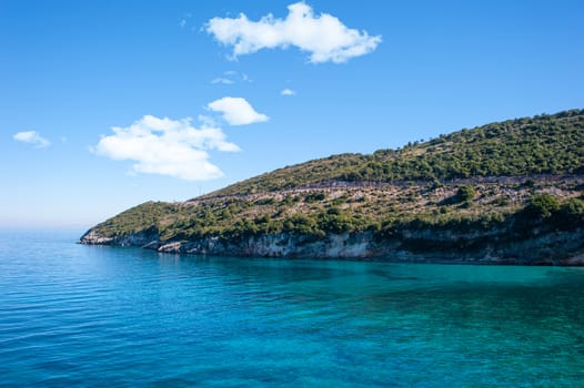 beautiful coast with blue water in a greek island