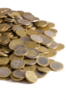 heap of euros coins isolated on a white background