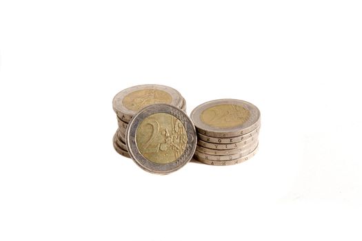 euro coins stack isolated on a white background