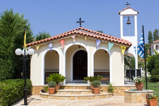 small orthodox chapel in a beautiful garden