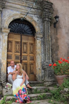 portrait of a young couple in a garden