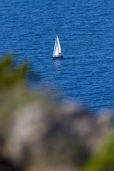 sail boat traveling in the beautiful blue sea