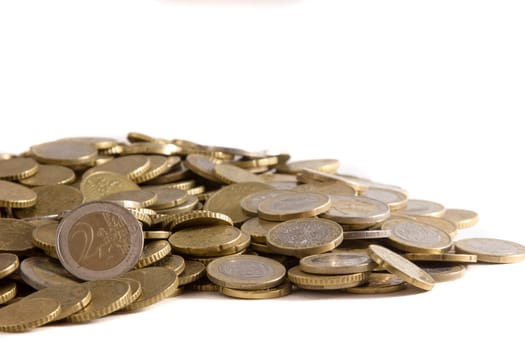 heap of euros coins isolated on a white background