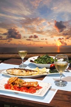 healthy seafood  for two by the sea