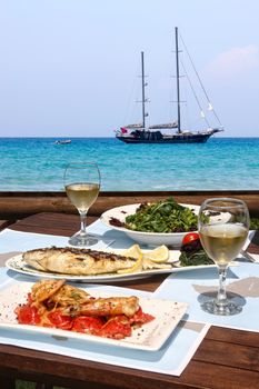 healthy seafood  for two by the sea