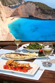 healthy seafood  for two by the sea