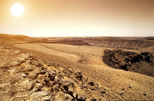 landscape of rocky desert in oman