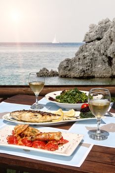 healthy seafood  for two by the sea