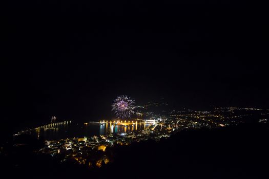 big beautiful fireworks in a religious celebration of a greek island 