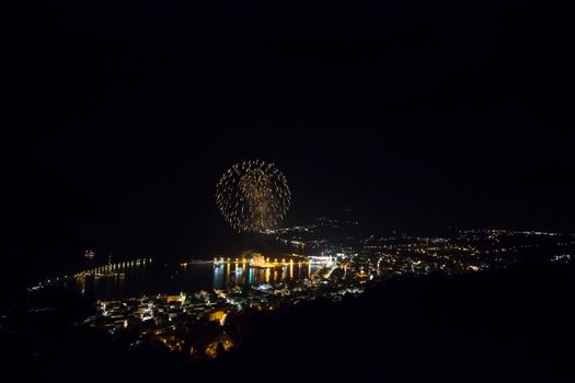 big beautiful fireworks in a religious celebration of a greek island 