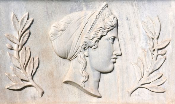 ancient greek sculpture on marble in the city of Athens