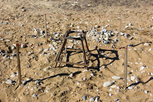 protected turtle nest at the beach of gerakas in Zante