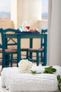 close up of towels in the interior of hotel room