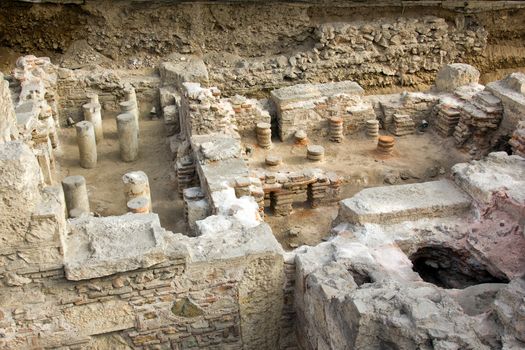 ancient greek ruins founded in athens near metro station