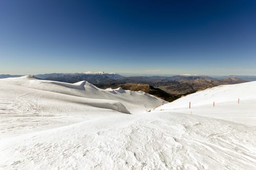 top of the mountain with snow on a sunny day