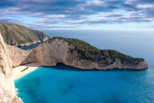 beautiful white beach with shipwreck in zante island