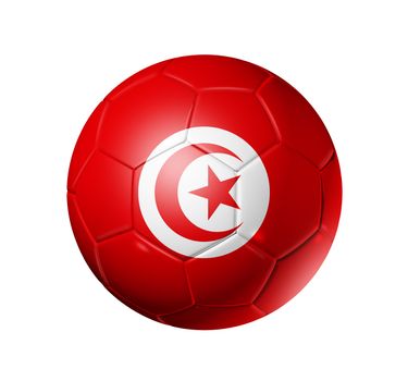 3D soccer ball with Tunisia team flag. isolated on white.