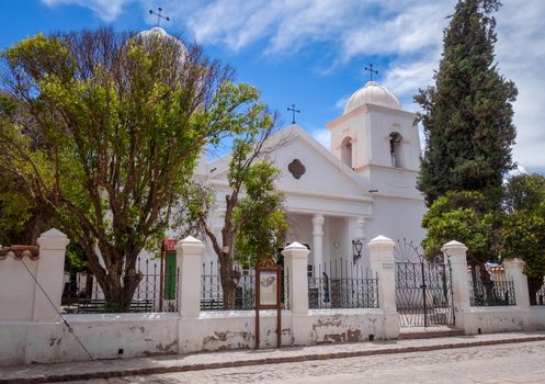 Humahuaca city old white church, Jujuy, Argentina