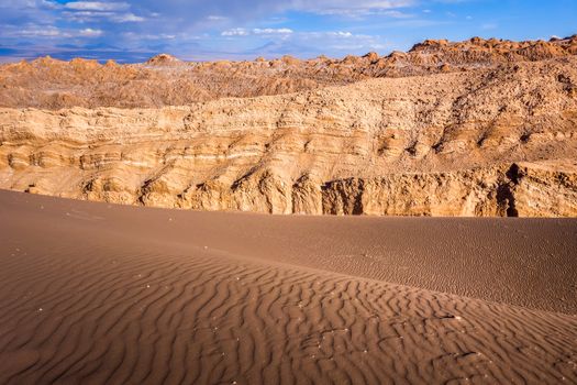 Sand dunes landscape in Valle de la Luna, San Pedro de Atacama, Chile