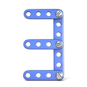 Blue metal constructor toy Number 3 THREE 3D render illustration isolated on white background