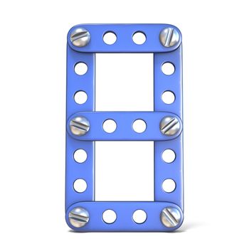 Blue metal constructor toy Number 8 EIGHT 3D render illustration isolated on white background