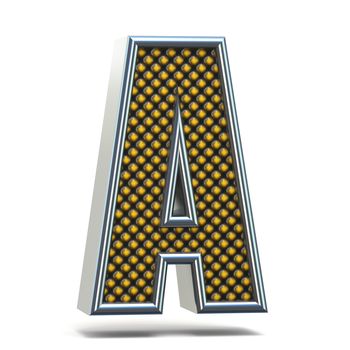 Chrome metal orange dotted font Letter A 3D render illustration isolated on white background