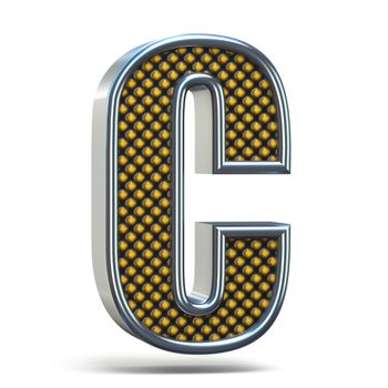 Chrome metal orange dotted font Letter C 3D render illustration isolated on white background