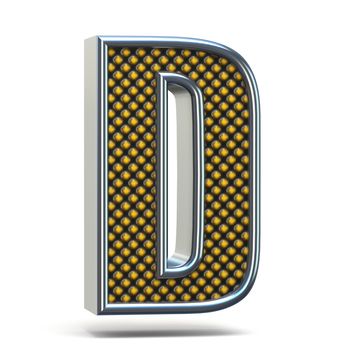 Chrome metal orange dotted font Letter D 3D render illustration isolated on white background