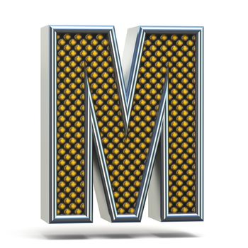 Chrome metal orange dotted font Letter M 3D render illustration isolated on white background