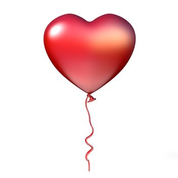 Red heart shaped balloon 3D render illustration isolated on white background