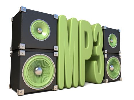 Two pairs of sound speakers MP3 3D render illustration isolated on white background.