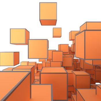 Abstract Image Of Cubes Background In Orange Toned. Template For Your Technology Design. 3D Illustration