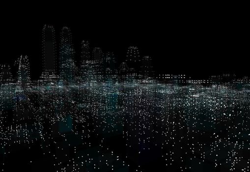 Cityscape futuristic 3d city neon light. 3d illustration. Black background