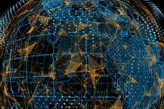 Global Network Connection. World Map And Lines. Concept of Global Business. 3D Illustration