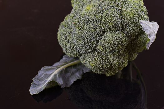 Fresh broccoli on dark wooden table background