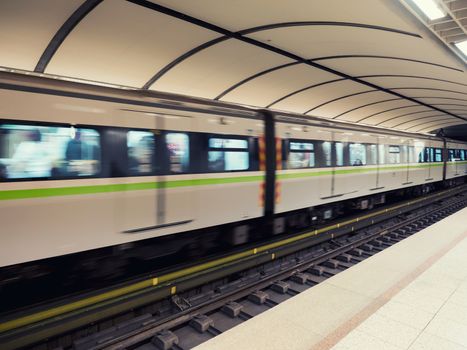 train passing the station of metro in Athens,Greece