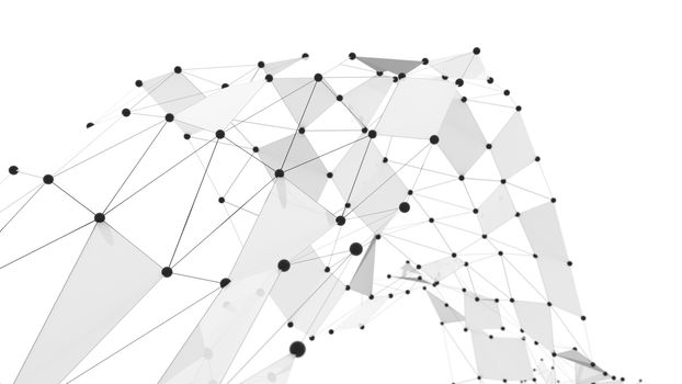 Concept of Network. Internet communication of lines, polygons and dots. 3d illustration.