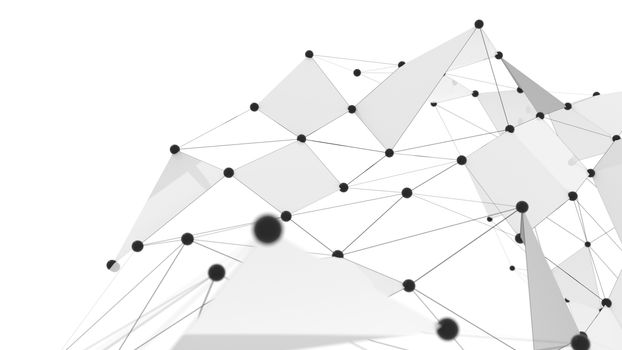 Concept of Network. Internet communication of lines, polygons and dots. 3d illustration.