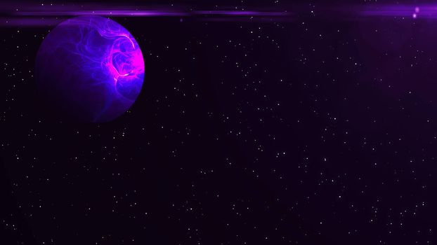 Futuristic planet against the background of the stars. Abstract background with flare effect.