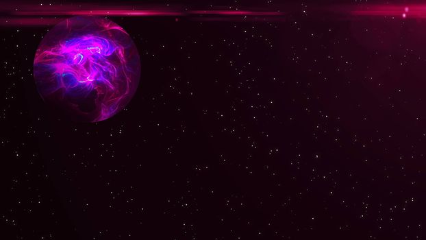 Futuristic planet against the background of the stars. Abstract background with flare effect.