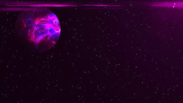 Futuristic planet against the background of the stars. Abstract background with flare effect.