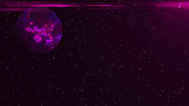 Futuristic planet against the background of the stars. Abstract background with flare effect.