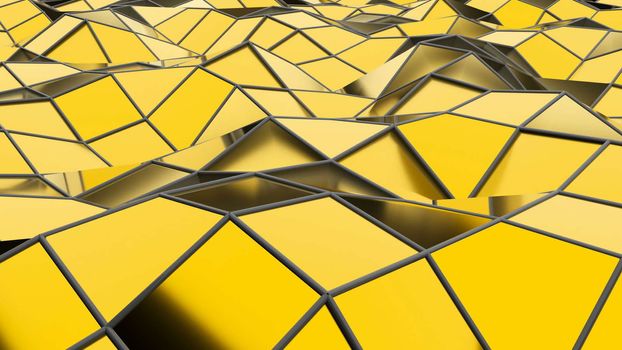 Abstract seamless gold triangular crystalline background animation. 3d rendering