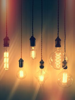 Retro style image of industrial light bulbs. Design with vintage feel. 