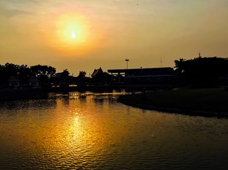 Beautiful sunset and reflect on the lake in evening